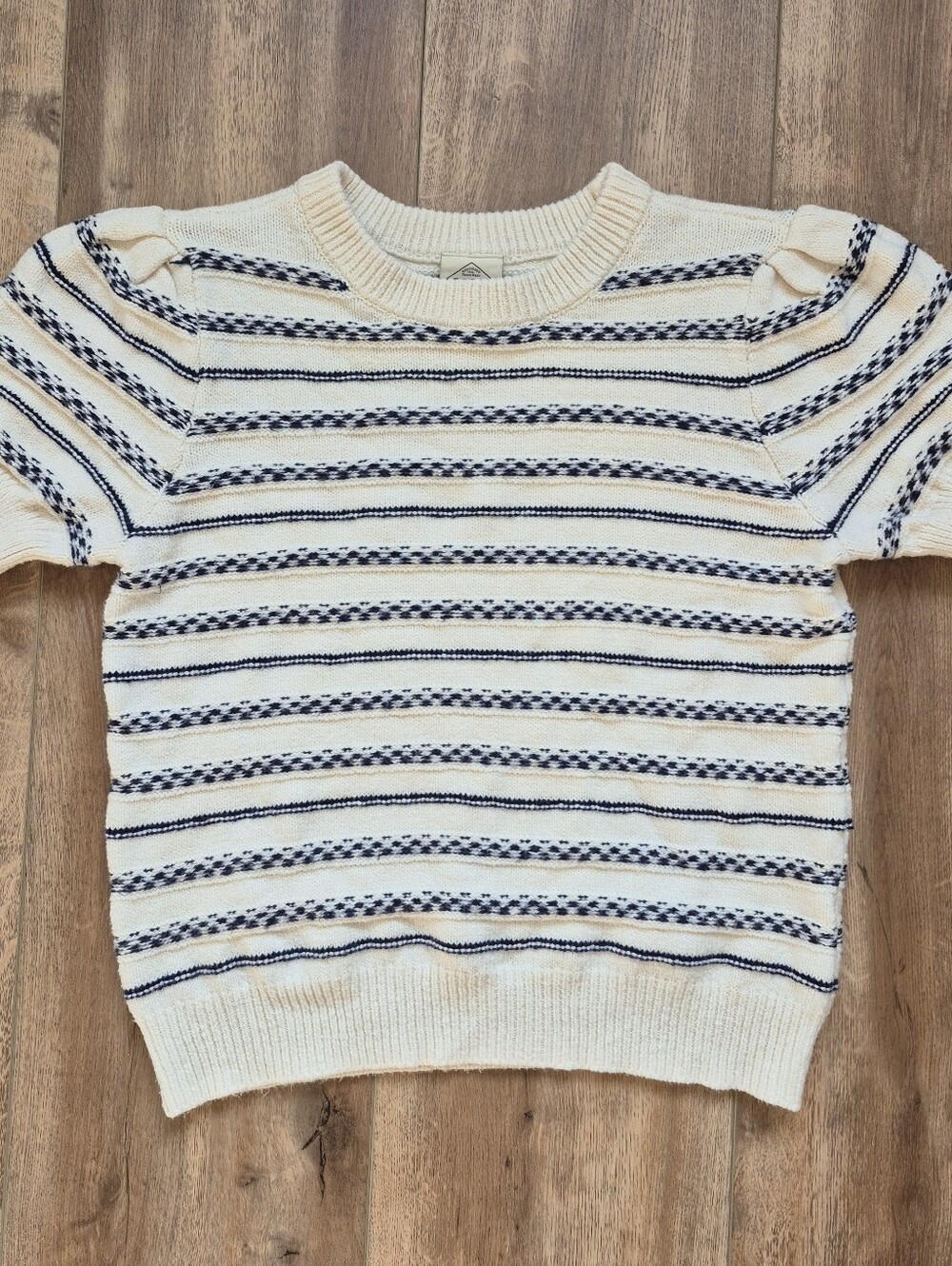St. John's Bay Cream and Navy Striped Crewneck Sweater Womens L